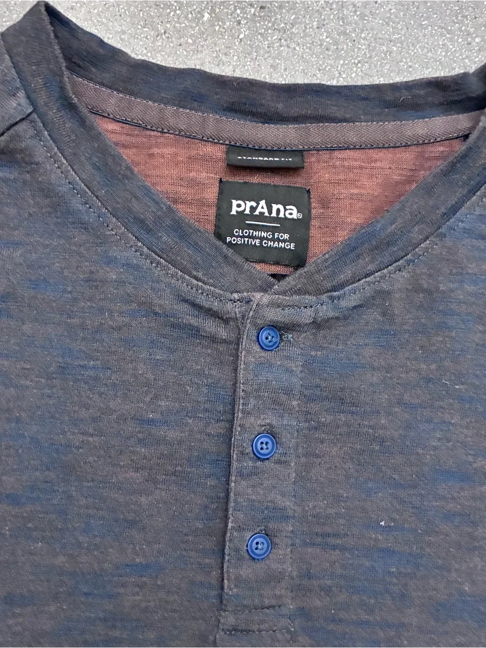 Prana Men’s Medium Ronnie Henley Long Sleeve Button Cotton Dark Sky Heather‎